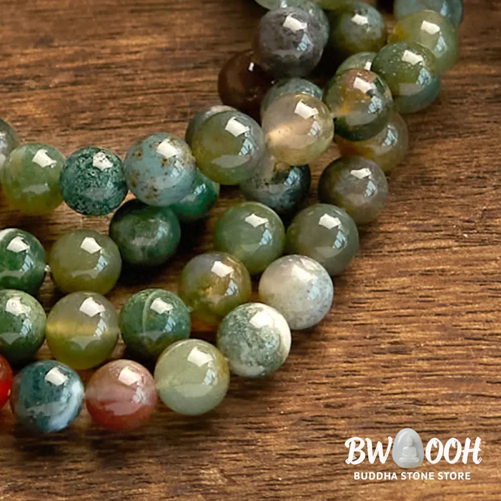 BWOOOH 108-bead Indian Agate Mala Bracelet featuring 8mm natural stone beads and a round engraved lotus pendant, strung on premium elastic, for mindfulness and calm. - View 10