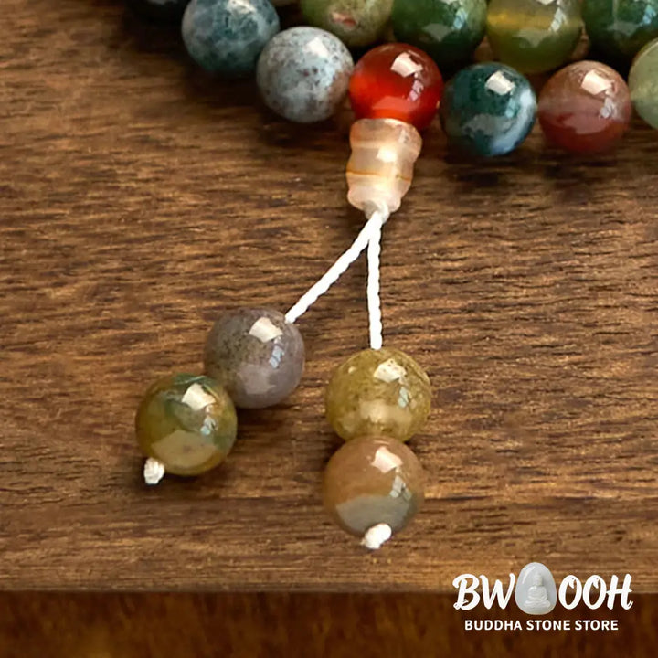 BWOOOH 108 Mala Beads Natural Moss Agate multi-turn healing bracelet. Features 8mm green beads on elastic string, symbolizing growth and harmony for a unisex fit. - View 6
