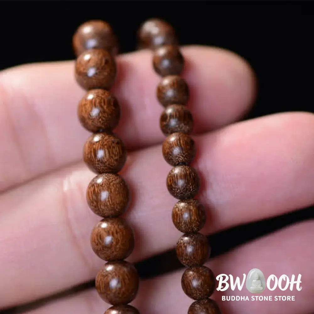 BWOOOH 108 Mala Beads Rosewood Jade Calm Bracelet; handmade, deep reddish-brown rosewood and vibrant green jade beads on elastic string for meditation, focus, spiritual balance, and prosperity. - View 9