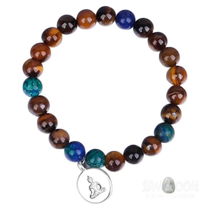 BWOOOH 108 Mala Beads Tiger Eye bracelet and tassel necklace, featuring natural Tiger Eye gemstones, a Buddha symbol for strength and serenity, ideal for meditation and spiritual focus. - View 4