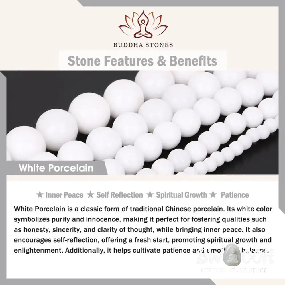 BWOOOH 108 White Porcelain Mala Beads Patience Bracelet. Features &