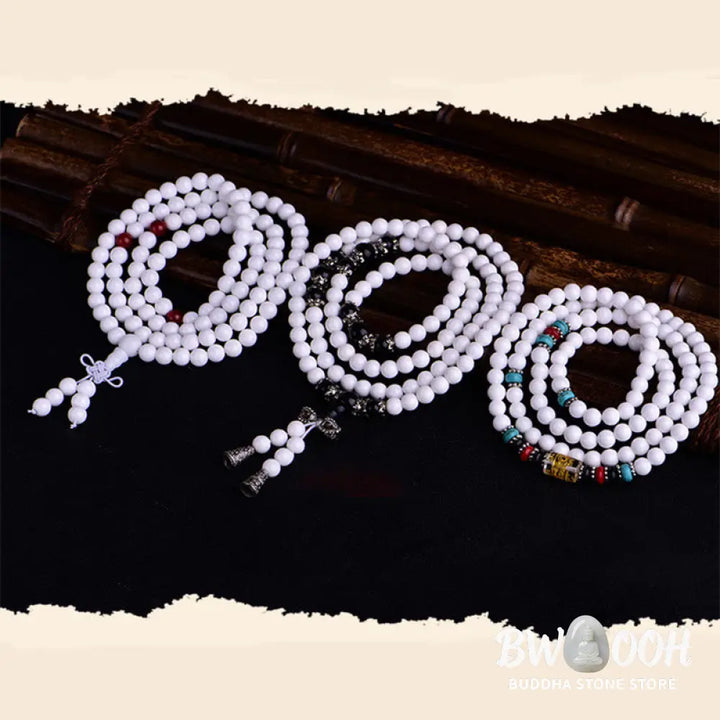 BWOOOH 108 White Porcelain Mala Beads Patience Bracelet. Features &