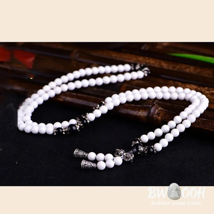 BWOOOH 108 White Porcelain Mala Beads Patience Bracelet. Features &