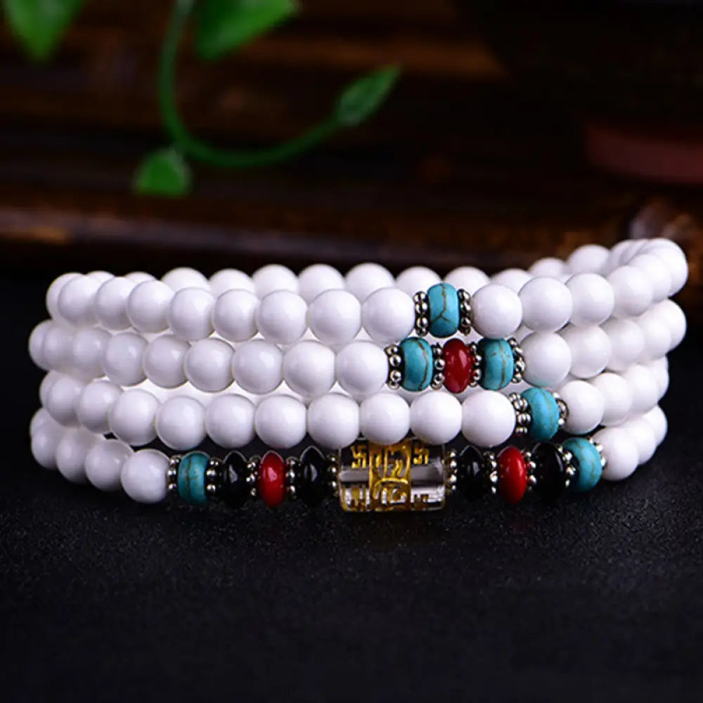 BWOOOH 108 White Porcelain Mala Beads Patience Bracelet. Features &