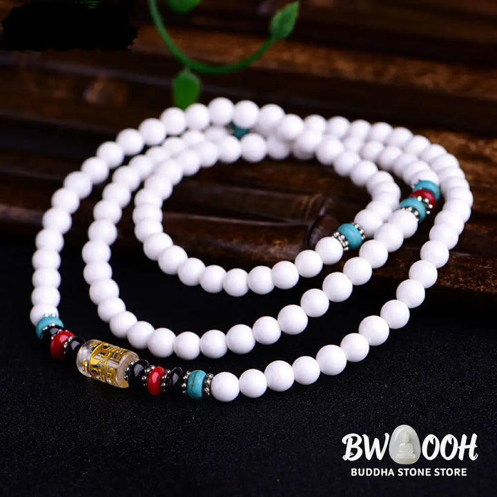 BWOOOH 108 White Porcelain Mala Beads Patience Bracelet. Features &