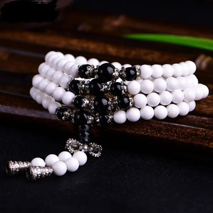 BWOOOH 108 White Porcelain Mala Beads Patience Bracelet. Features &