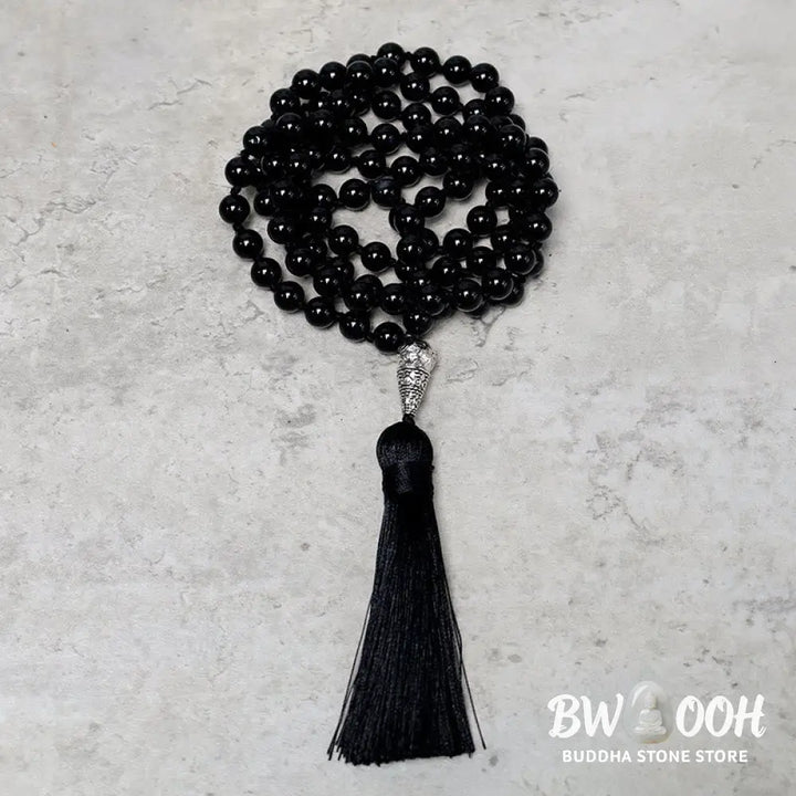 BWOOOH 108 Mala Black Onyx beads necklace, 8MM polished. For meditation, yoga, and prayer, offering protection, strength, and focus, promoting spiritual grounding. - View 5