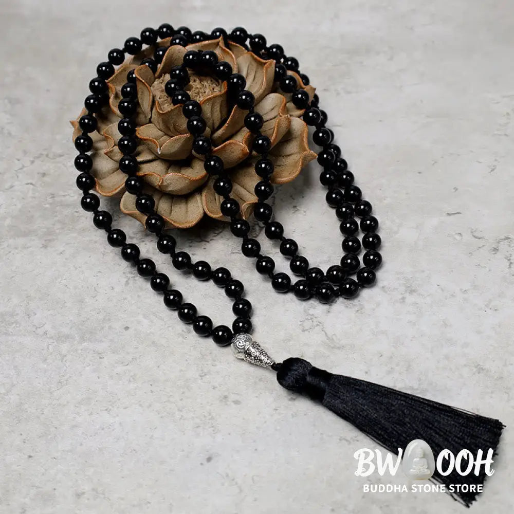 BWOOOH 108 Mala Black Onyx beads necklace, 8MM polished. For meditation, yoga, and prayer, offering protection, strength, and focus, promoting spiritual grounding. - View 3