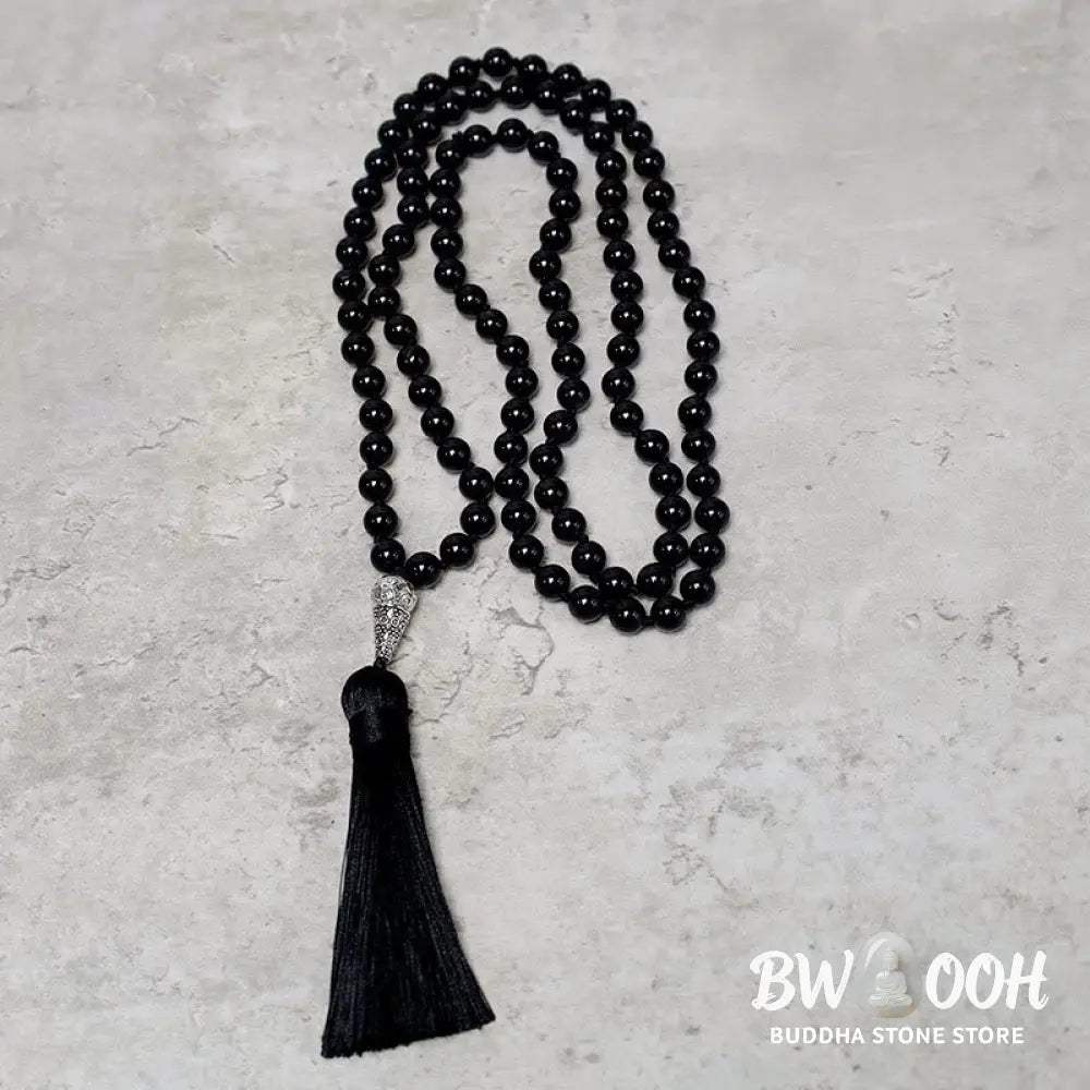 BWOOOH 108 Mala Black Onyx beads necklace, 8MM polished. For meditation, yoga, and prayer, offering protection, strength, and focus, promoting spiritual grounding. - View 4