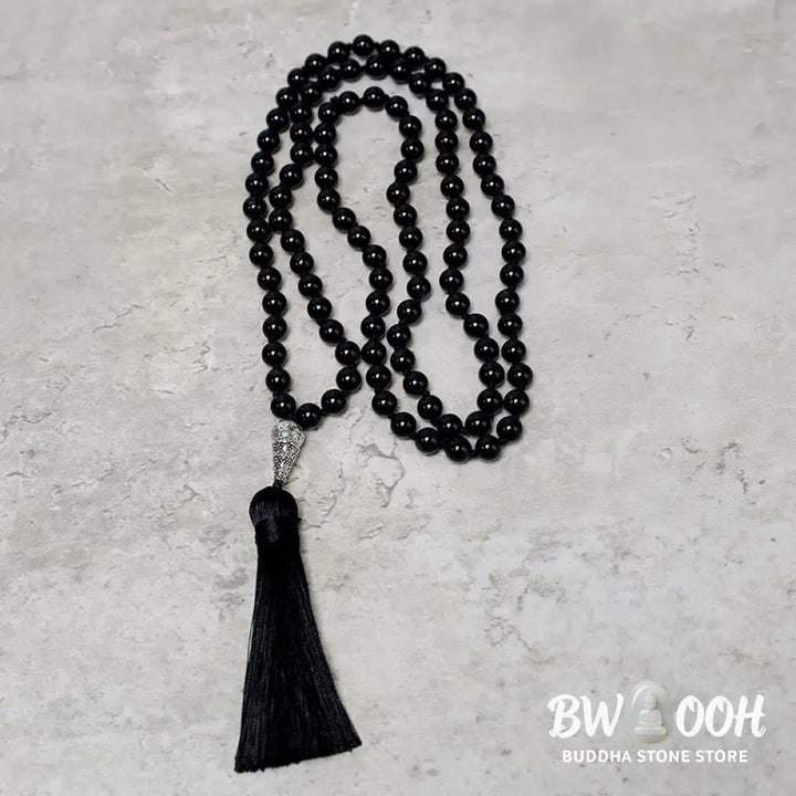BWOOOH 108 Mala Black Onyx beads necklace, 8MM polished. For meditation, yoga, and prayer, offering protection, strength, and focus, promoting spiritual grounding. - View 4