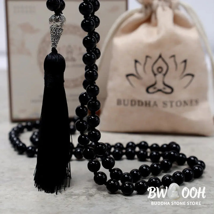 BWOOOH 108 Mala Black Onyx beads necklace, 8MM polished. For meditation, yoga, and prayer, offering protection, strength, and focus, promoting spiritual grounding. - View 6