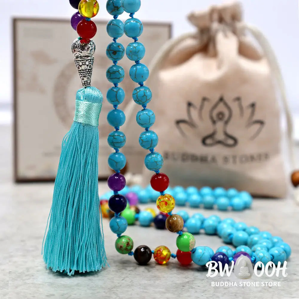 BWOOOH 108 Mala Turquoise Beads Necklace for Yoga &amp; Meditation. Handcrafted spiritual prayer beads for mindfulness, focus, and inner balance. - View 4