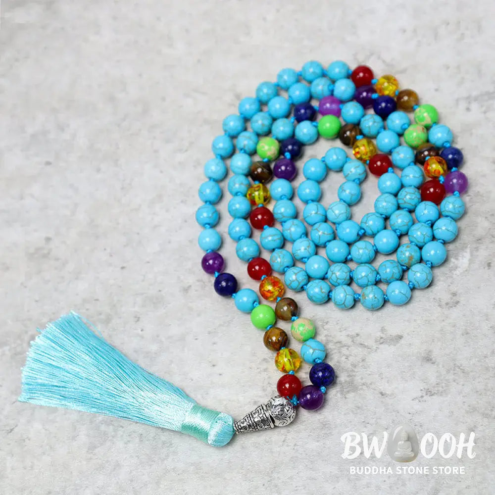 BWOOOH 108 Mala Turquoise Beads Necklace for Yoga & Meditation. Handcrafted spiritual prayer beads for mindfulness, focus, and inner balance. - View 2