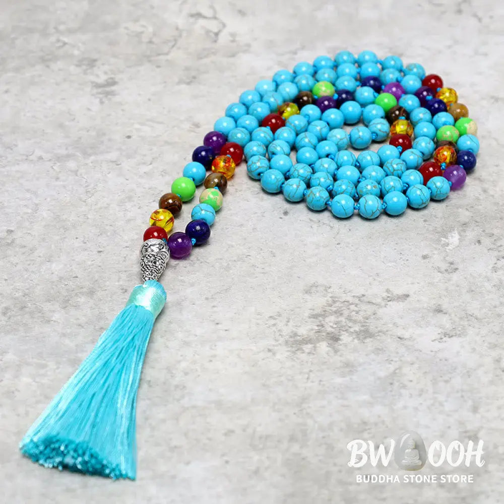 BWOOOH 108 Mala Turquoise Beads Necklace for Yoga &amp; Meditation. Handcrafted spiritual prayer beads for mindfulness, focus, and inner balance. - View 3