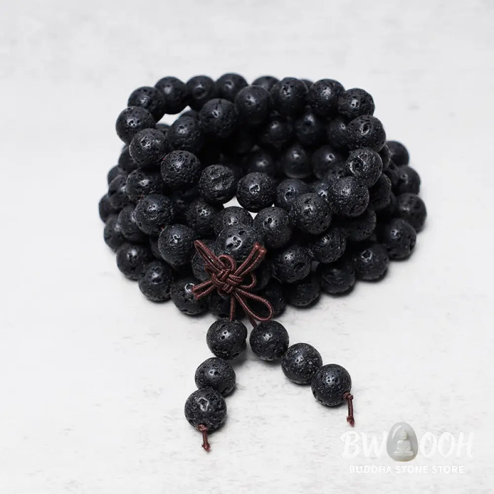 BWOOOH 108 Natural Lava Rock Beads Mala Bracelet Necklace, 8mm, for meditation, grounding, spiritual balance, and stress relief. - View 3