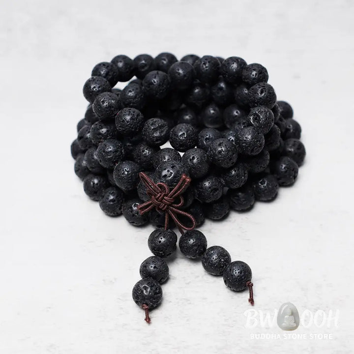 BWOOOH 108 Natural Lava Rock Beads Mala Bracelet Necklace, 8mm, for meditation, grounding, spiritual balance, and stress relief. - View 3