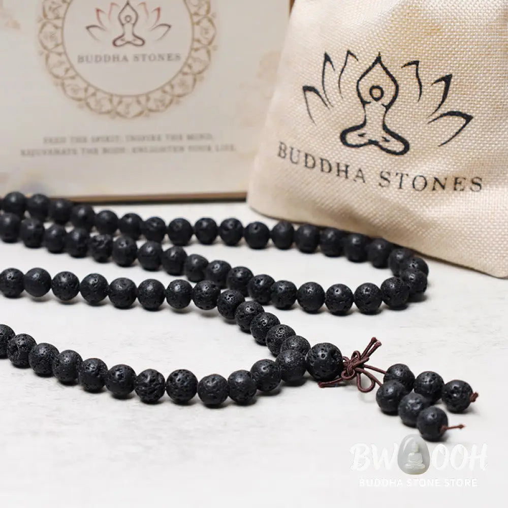 BWOOOH 108 Natural Lava Rock Beads Mala Bracelet Necklace, 8mm, for meditation, grounding, spiritual balance, and stress relief. - View 5