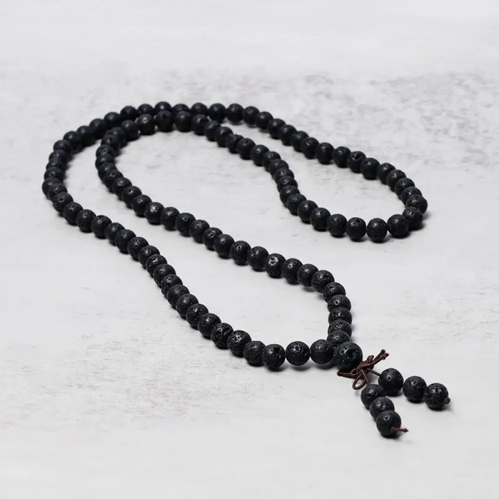 BWOOOH 108 Natural Lava Rock Beads Mala Bracelet Necklace, 8mm, for meditation, grounding, spiritual balance, and stress relief.