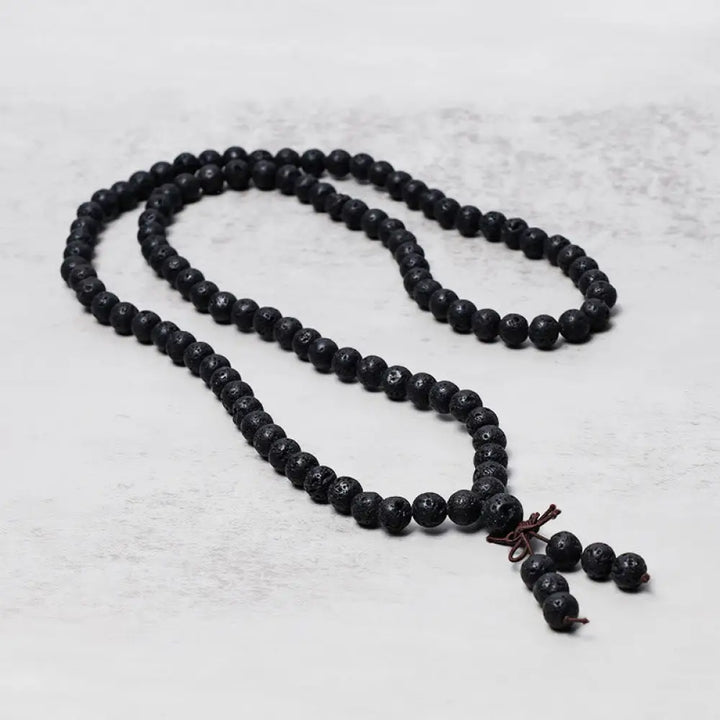BWOOOH 108 Natural Lava Rock Beads Mala Bracelet Necklace, 8mm, for meditation, grounding, spiritual balance, and stress relief.