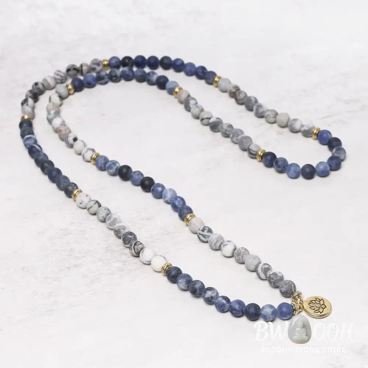 Buddha Stones 108 Natural Stone Mala Bead Lotus Pendant Bracelet - BWOOOH - Lotus Pendant - Bracelet