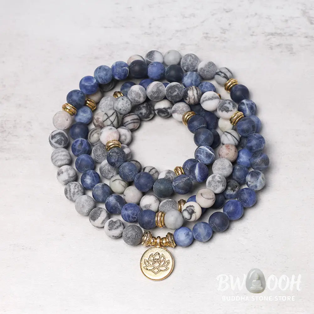 Buddha Stones 108 Natural Stone Mala Bead Lotus Pendant Bracelet - BWOOOH - Lotus Pendant - Bracelet