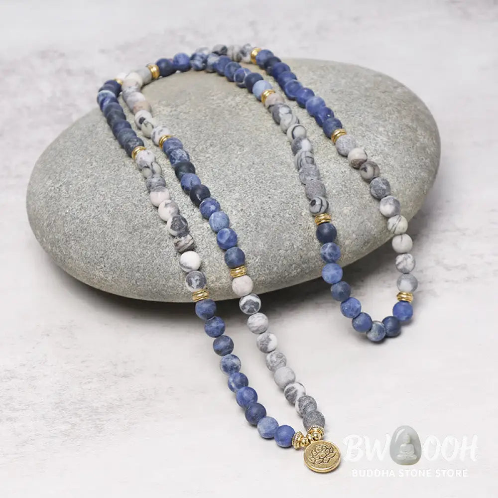 Buddha Stones 108 Natural Stone Mala Bead Lotus Pendant Bracelet - BWOOOH - Lotus Pendant - Bracelet