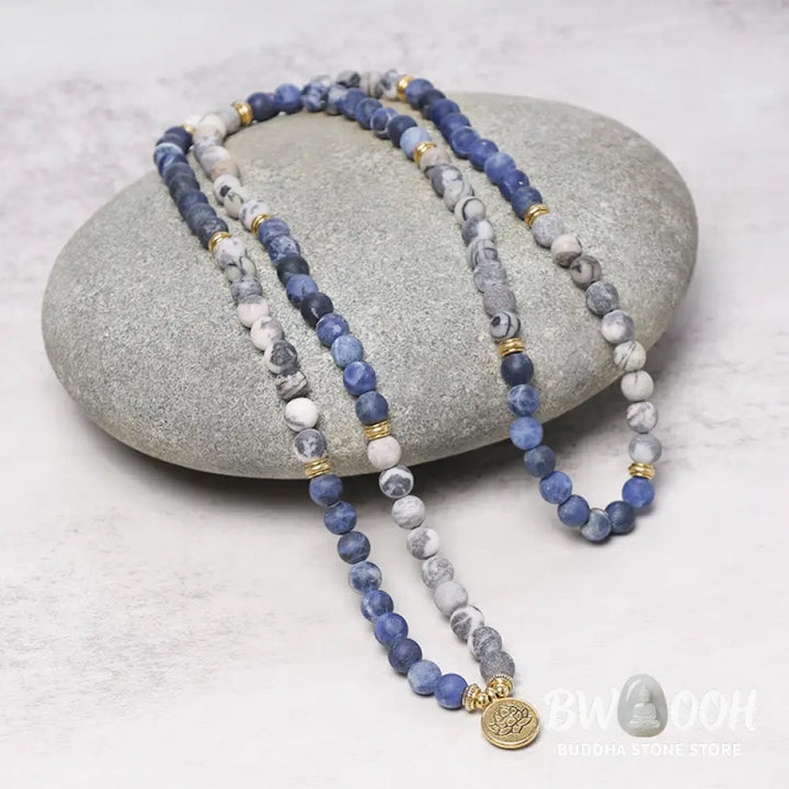 Buddha Stones 108 Natural Stone Mala Bead Lotus Pendant Bracelet - BWOOOH - Lotus Pendant - Bracelet