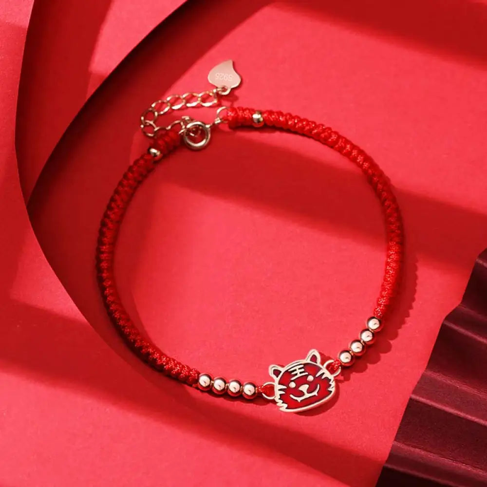 Buddha Stones 12 Chinese Zodiac Lucky Red String Bracelet - BWOOOH - Tiger(Bracelet Size 14 + 3.5cm) - Bracelet