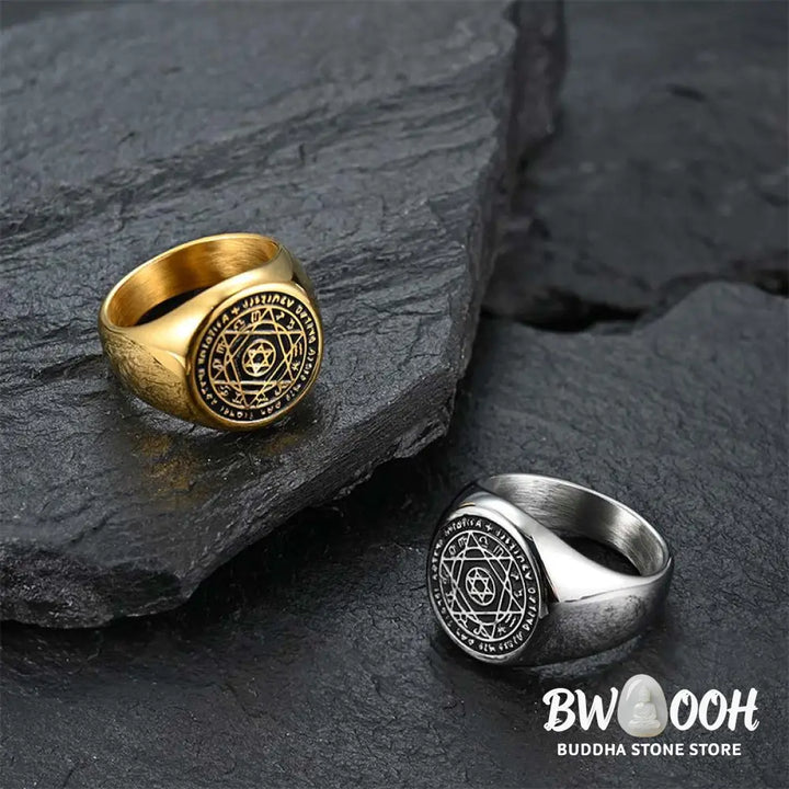 Buddha Stones 12 Constellations of the Zodiac Star of David Protection Ring - BWOOOH - Rings