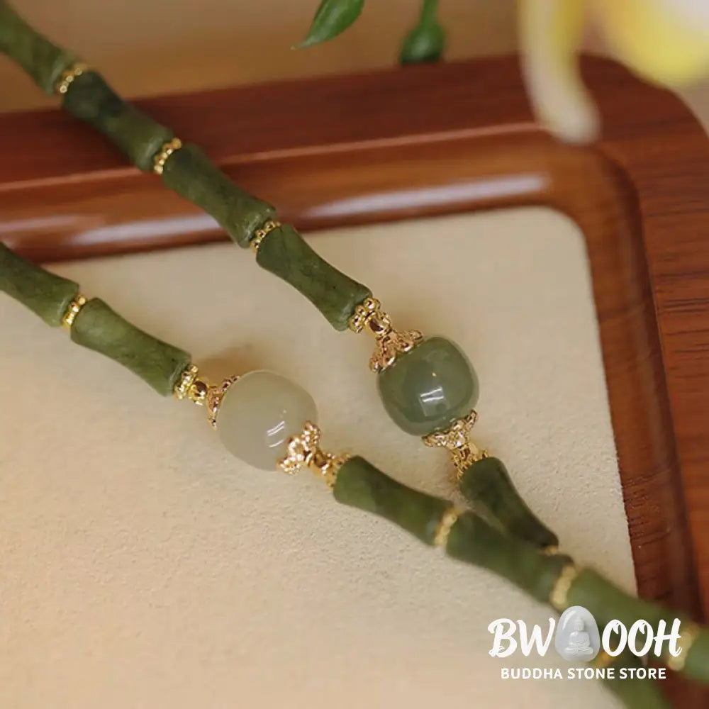 Buddha Stones 14K Copper Plated Peridot Hetian Jade Bamboo Pattern Luck Bracelet - BWOOOH - Bracelet