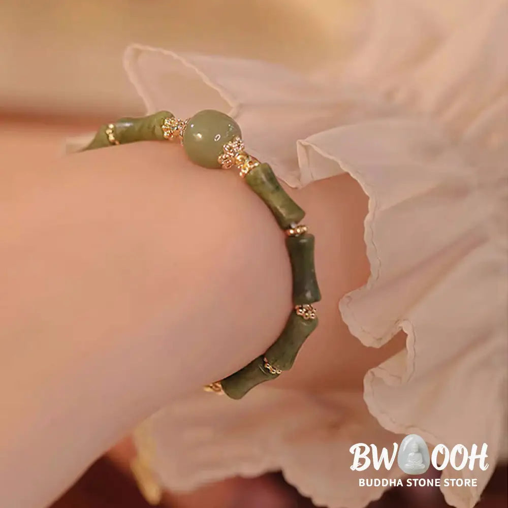 Buddha Stones 14K Copper Plated Peridot Hetian Jade Bamboo Pattern Luck Bracelet - BWOOOH - Bracelet