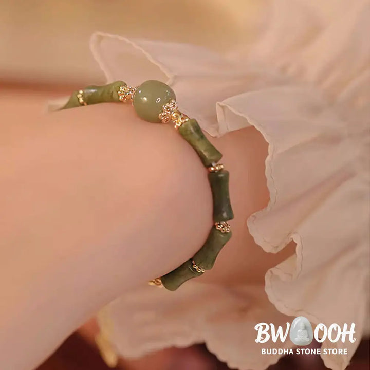 Buddha Stones 14K Copper Plated Peridot Hetian Jade Bamboo Pattern Luck Bracelet - BWOOOH - Bracelet