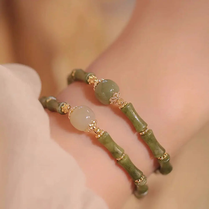 Buddha Stones 14K Copper Plated Peridot Hetian Jade Bamboo Pattern Luck Bracelet - BWOOOH - Bracelet