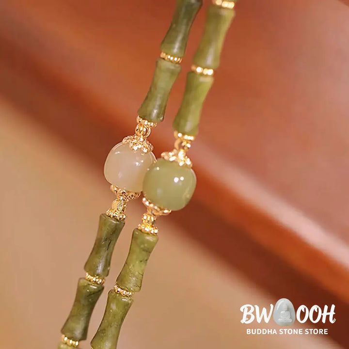 Buddha Stones 14K Copper Plated Peridot Hetian Jade Bamboo Pattern Luck Bracelet - BWOOOH - Bracelet