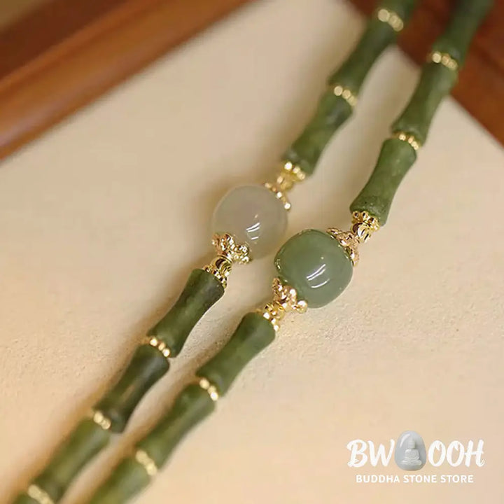 Buddha Stones 14K Copper Plated Peridot Hetian Jade Bamboo Pattern Luck Bracelet - BWOOOH - Bracelet