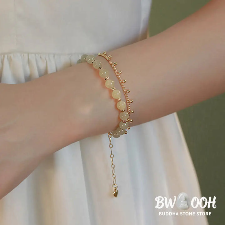 Buddha Stones 14K Gold Plated 2 Layers Hetian Jade Bead Luck Prosperity Bracelet - Bracelet