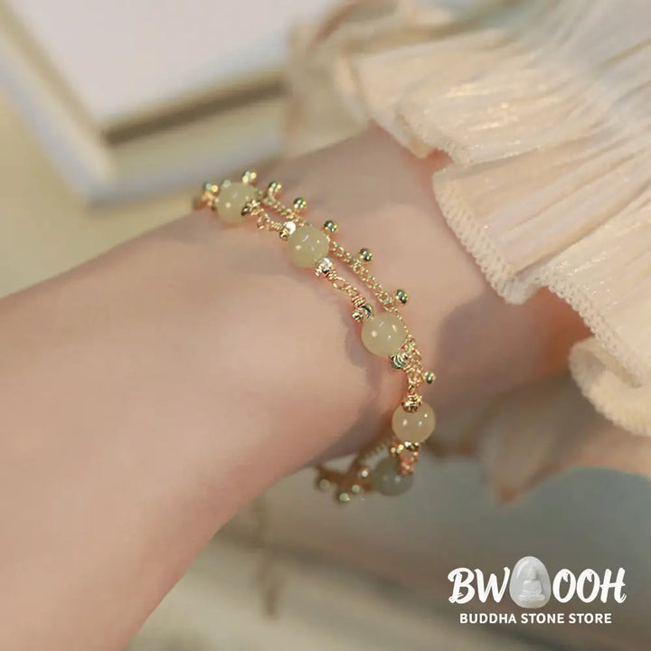 Buddha Stones 14K Gold Plated 2 Layers Hetian Jade Bead Luck Prosperity Bracelet - Bracelet