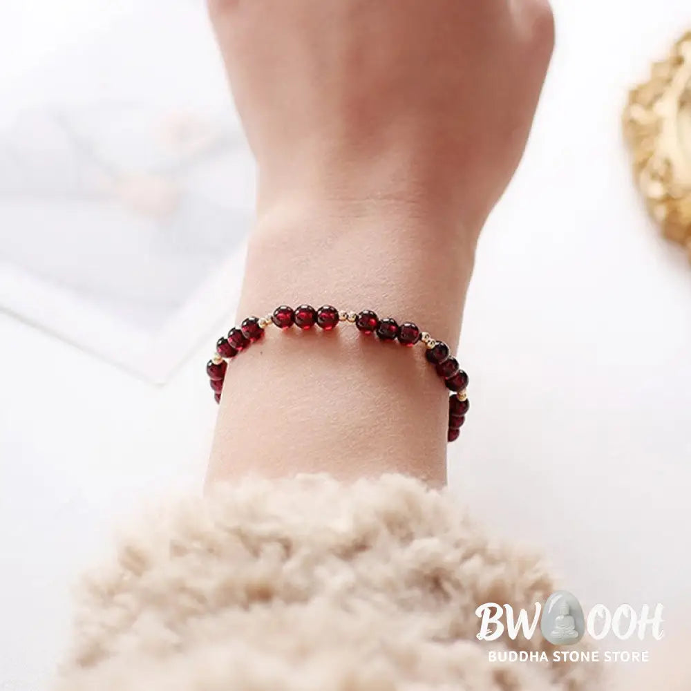 Buddha Stones 14K Gold Plated Alloy Natural Garnet Calm Bracelet - BWOOOH - Garnet(Purification♥Protection) - Bracelet