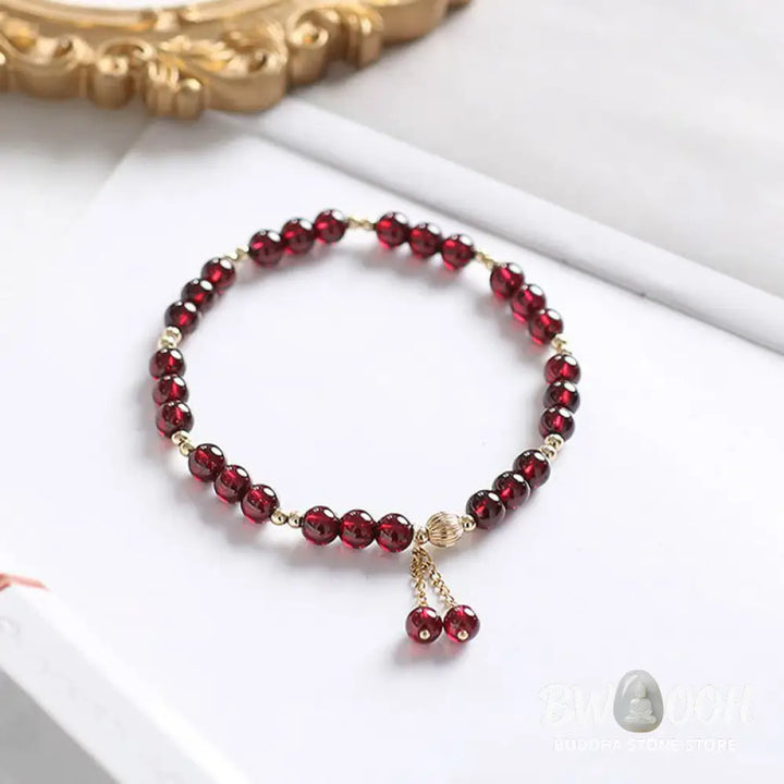 Buddha Stones 14K Gold Plated Alloy Natural Garnet Calm Bracelet - BWOOOH - Garnet(Purification♥Protection) - Bracelet