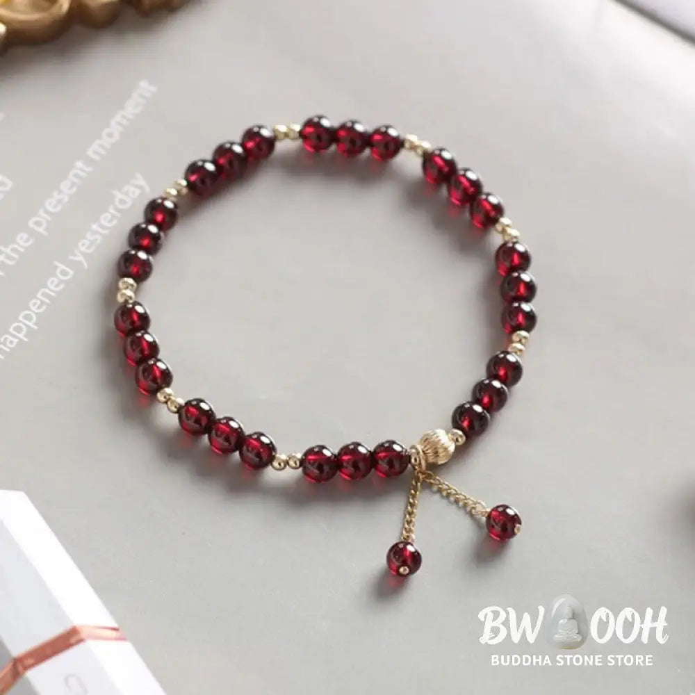 Buddha Stones 14K Gold Plated Alloy Natural Garnet Calm Bracelet - BWOOOH - Garnet(Purification♥Protection) - Bracelet