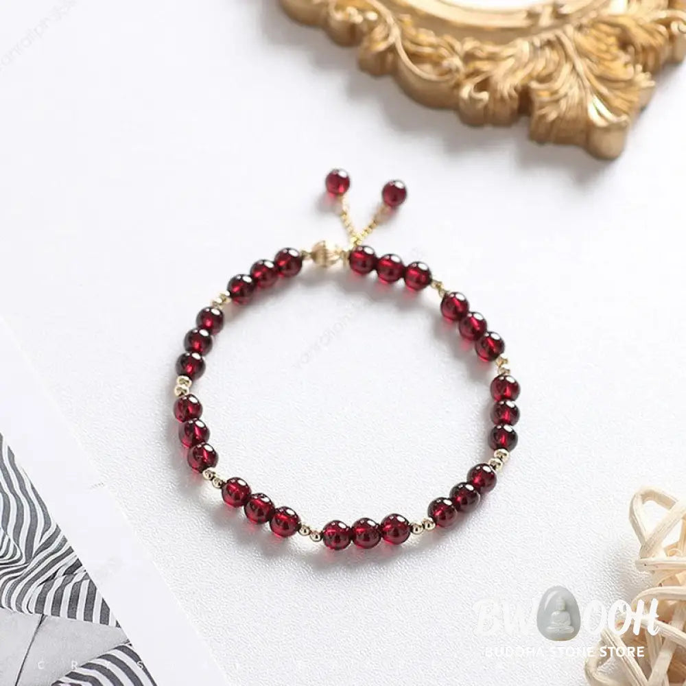 Buddha Stones 14K Gold Plated Alloy Natural Garnet Calm Bracelet - BWOOOH - Garnet(Purification♥Protection) - Bracelet