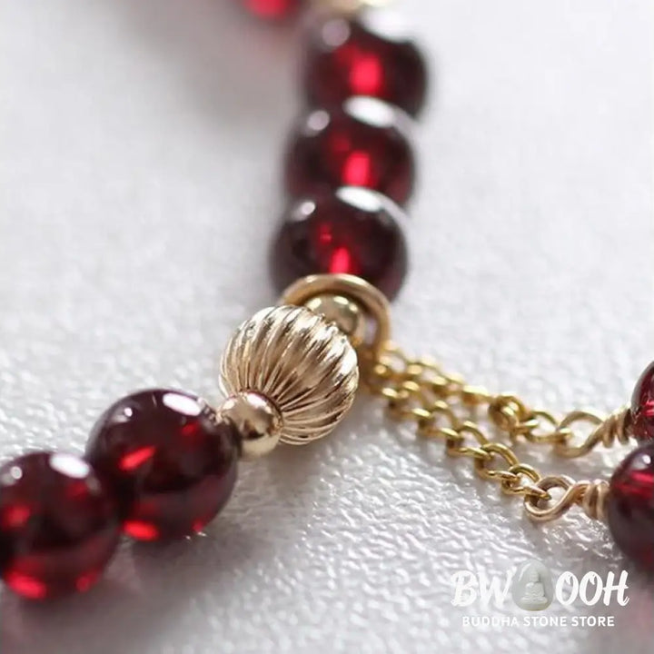 Buddha Stones 14K Gold Plated Alloy Natural Garnet Calm Bracelet - BWOOOH - Garnet(Purification♥Protection) - Bracelet