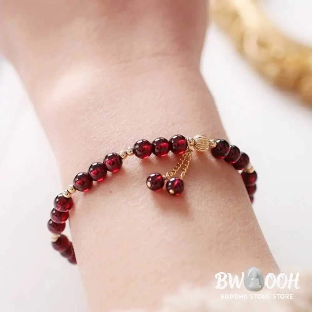 Buddha Stones 14K Gold Plated Alloy Natural Garnet Calm Bracelet - BWOOOH - Garnet(Purification♥Protection) - Bracelet