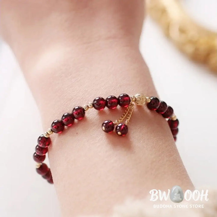 Buddha Stones 14K Gold Plated Alloy Natural Garnet Calm Bracelet - BWOOOH - Garnet(Purification♥Protection) - Bracelet