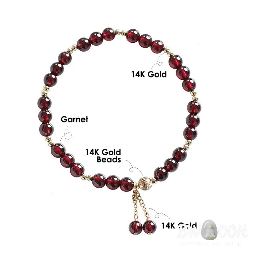 Buddha Stones 14K Gold Plated Alloy Natural Garnet Calm Bracelet - BWOOOH - Garnet(Purification♥Protection) - Bracelet