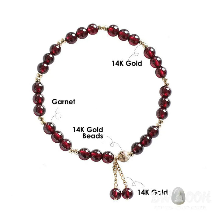 Buddha Stones 14K Gold Plated Alloy Natural Garnet Calm Bracelet - BWOOOH - Garnet(Purification♥Protection) - Bracelet