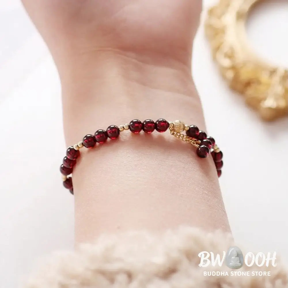 Buddha Stones 14K Gold Plated Alloy Natural Garnet Calm Bracelet - BWOOOH - Garnet(Purification♥Protection) - Bracelet