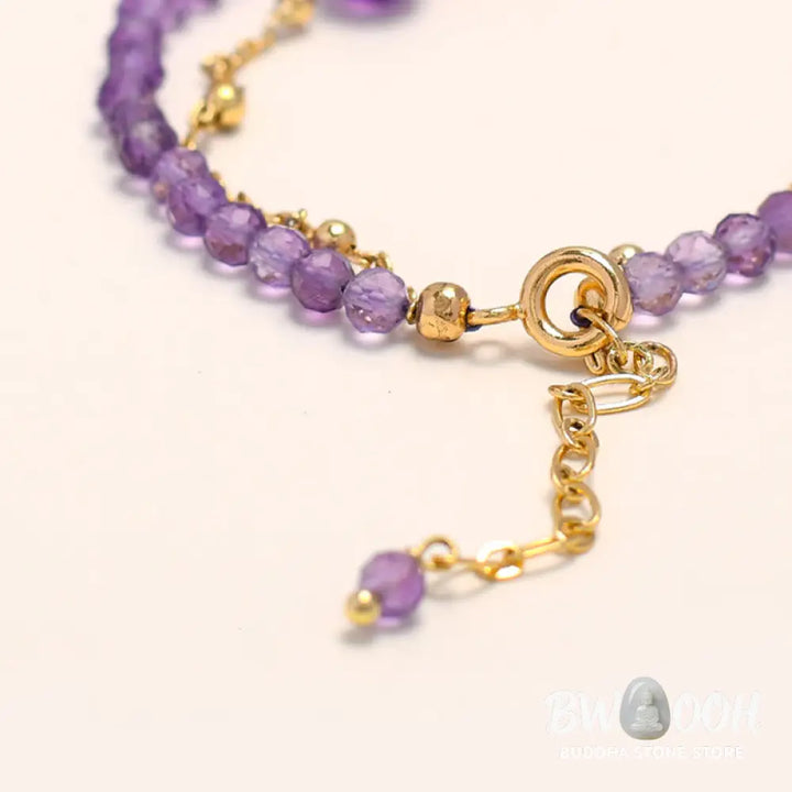 Buddha Stones 14K Gold Plated Amethyst Crystal Healing Double Layer Chain Bracelet - BWOOOH - Amethyst(Inner