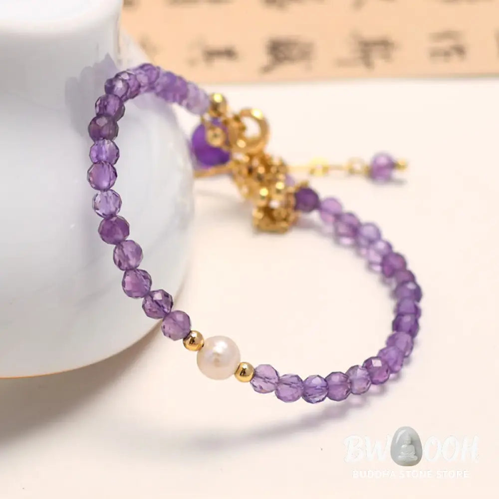 Buddha Stones 14K Gold Plated Amethyst Crystal Healing Double Layer Chain Bracelet - BWOOOH - Amethyst(Inner