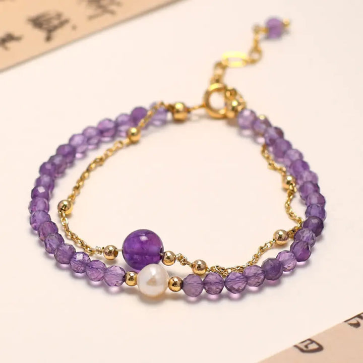 BWOOOH 14K Gold Plated Amethyst Crystal Healing Double Layer Chain Bracelet - BWOOOH - Amethyst(Inner